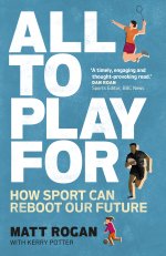 All to Play For book cover, featuring a blue background with sports cartoon sports players
