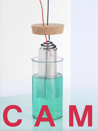 The cover of CAM issue 90, showing an artistic battery