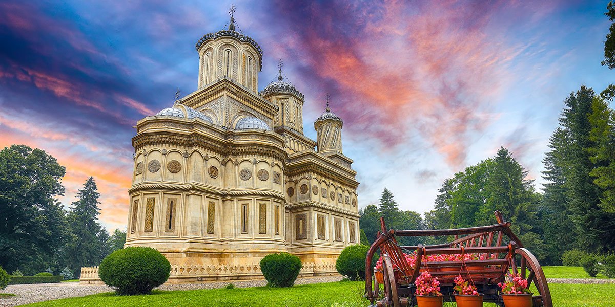 The Cathedral of Curtea de Arges, Romanian Orthodox Monastery. Curtea de Arges, Landmark of Wallachia. Romania