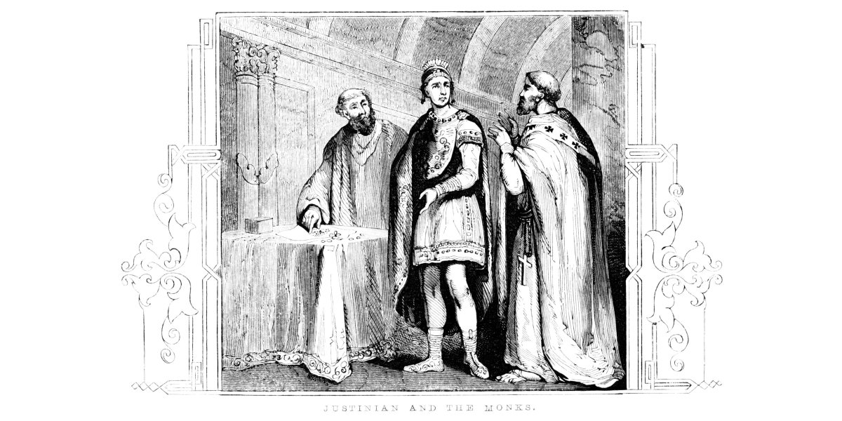 Byzantine Emperor Justinian I with Christian Monks, Medieval and Christian Church History