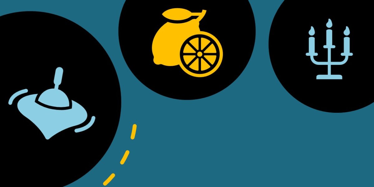 Infographics - candleholder, lemon and spinning wheel