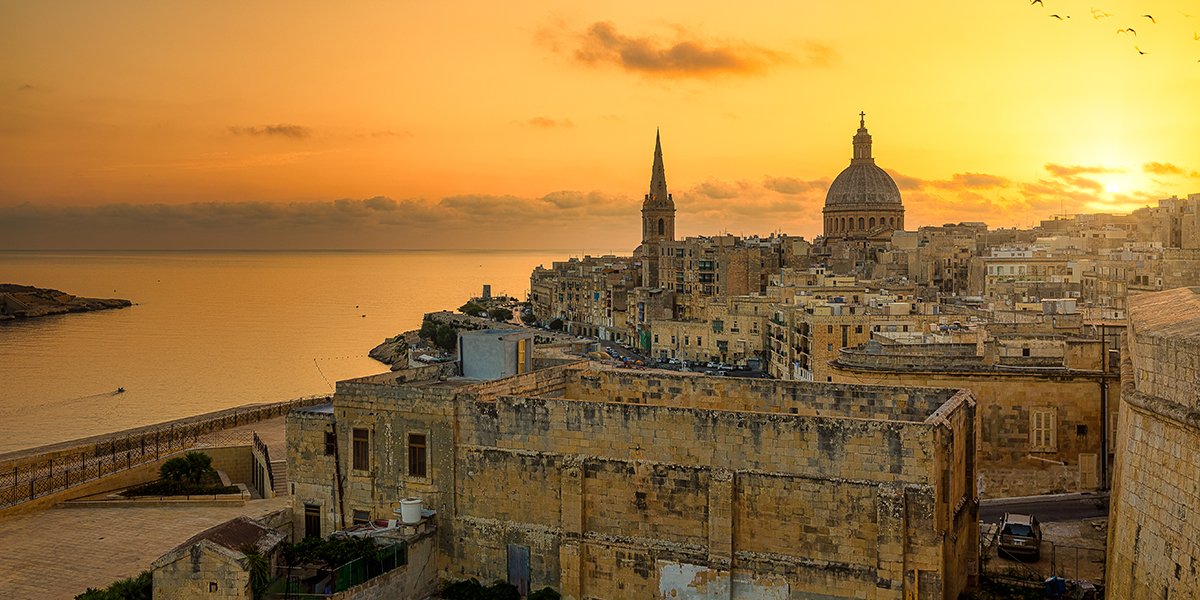 View over UNESCO-listed Valetta at sunset